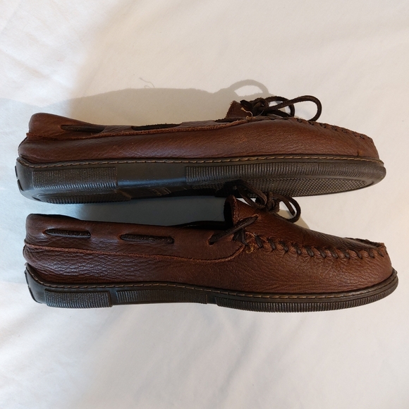 Minnetonka Moccasins Brown Leather Moosehide Driving Slippers Loafers 11 EUC - Picture 4 of 13